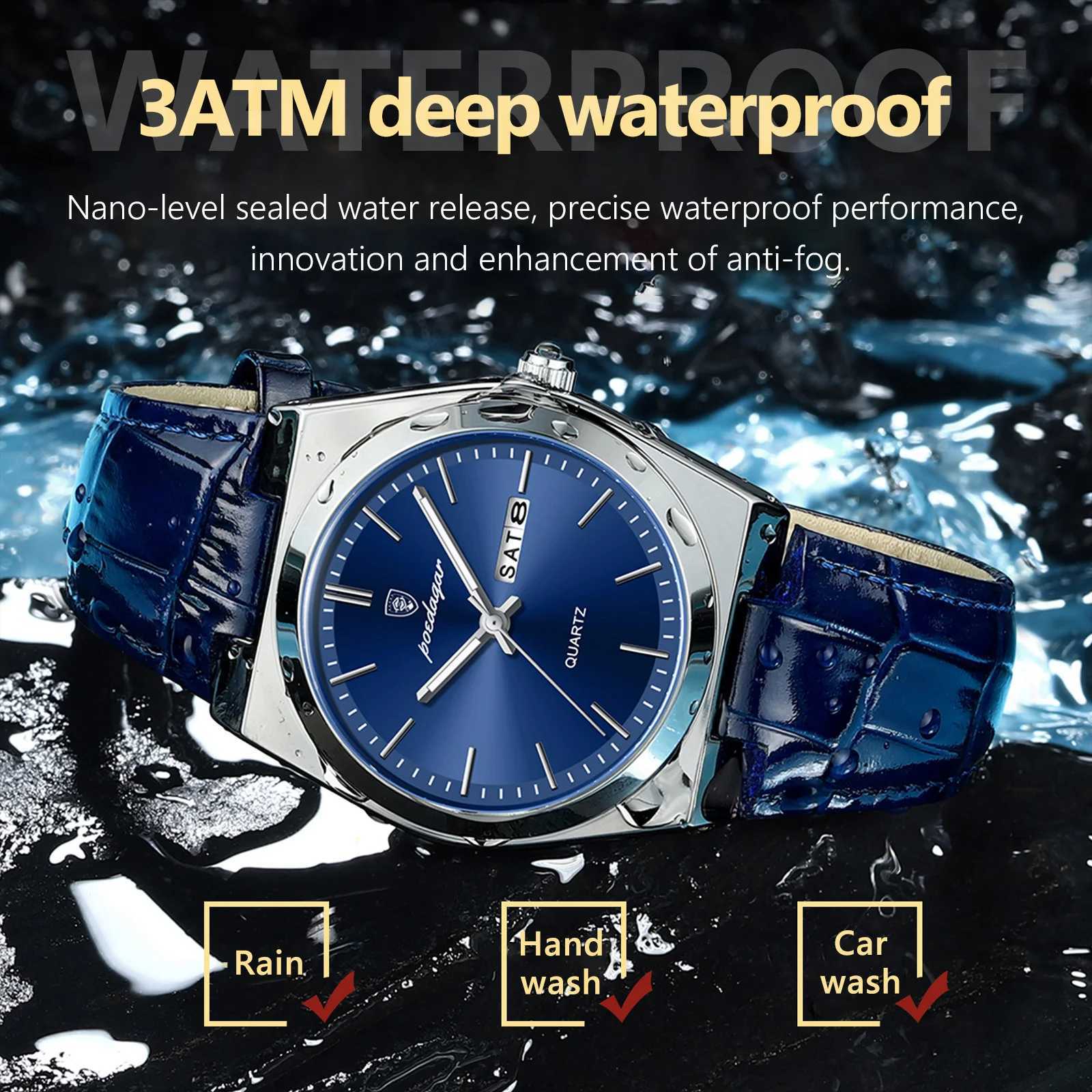 POEDAGAR Luxury Trendy Man Wristwatch Waterproof Luminous Date Week Men Watch Simple Business Quartz Leather Mens Watches Reloj W250724