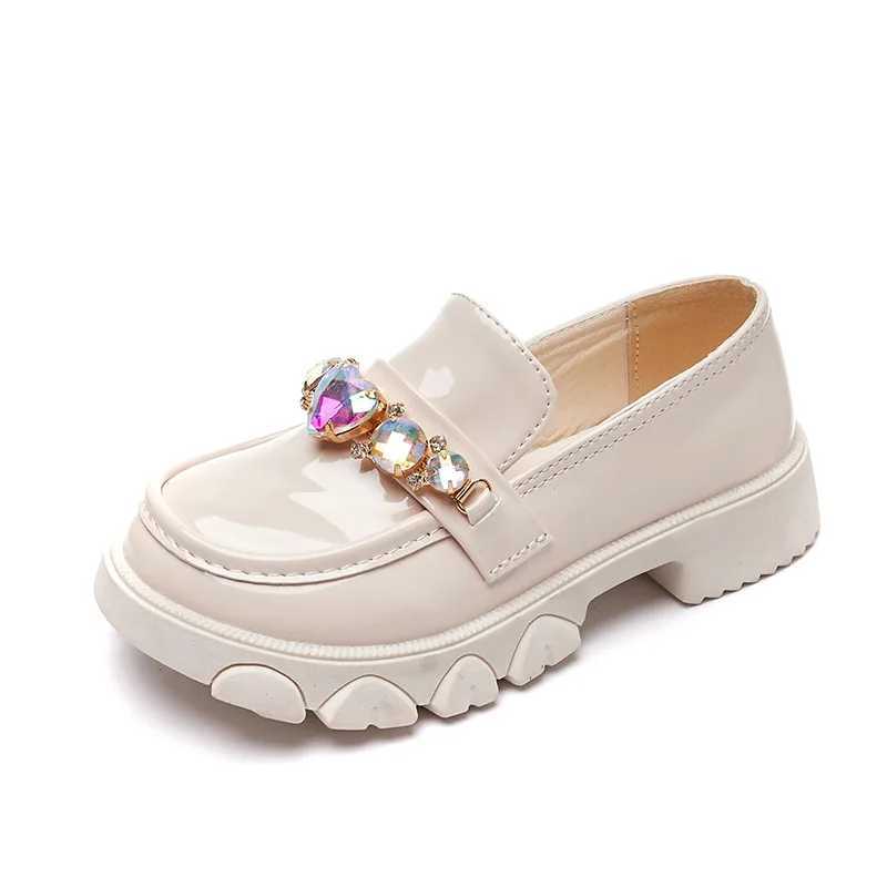 Autumn Kids Leather Shoes Girls Crystal Wedding Shoes Single Shoes Children Low-Heeled Princess Shoes Black Beige XJ250724