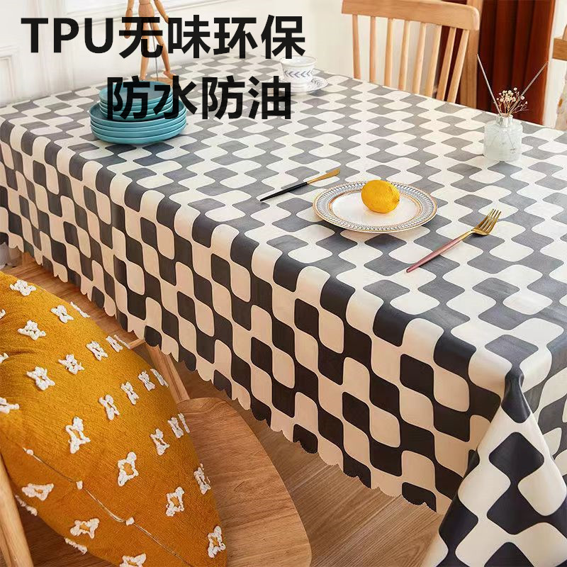 YL-36804 tablecloth waterproof and oil-proof washable rectangular mat Nordic home black geometric fabric net celebrity dining table