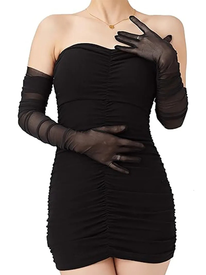 1 piece of womens solid color sexy transparent gloves mesh chiffon extra long gloves opera Halloween costume party dance glov 250722