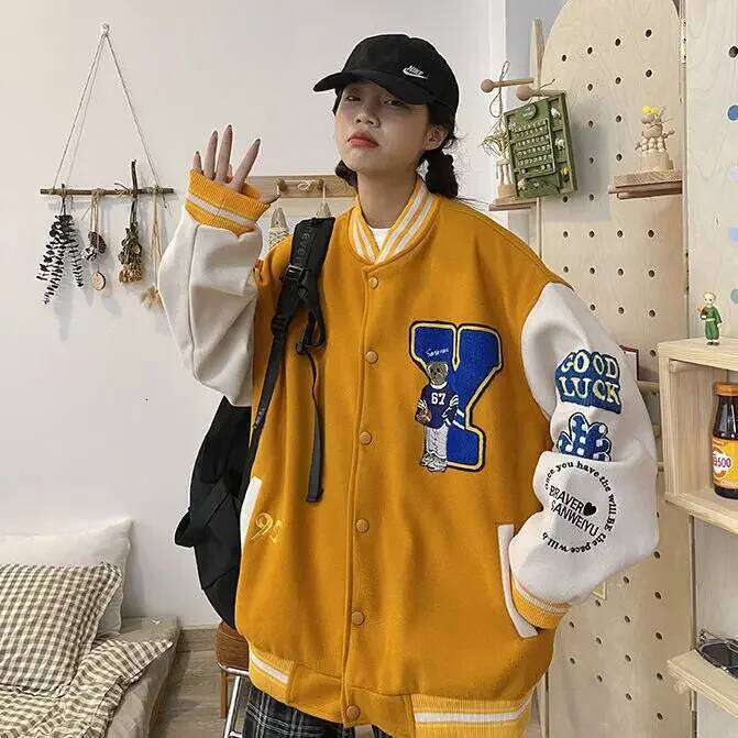 Women's Wear Vintage American Style Loose-Fit Women's Jacket New Spring Autumn Winter Model Korean Version Ballplayer Jersey V-Neck Design