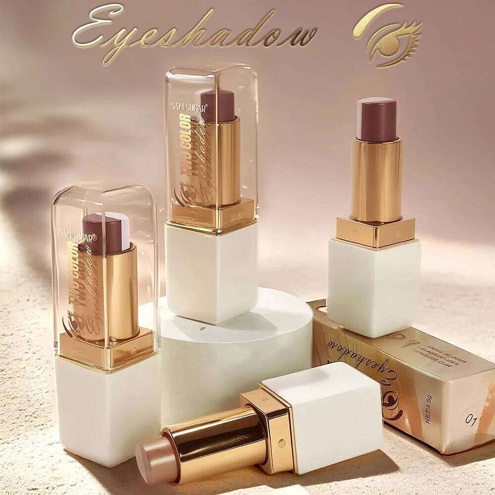 Metallic Glitter Eyeshadow Stick Two-tone Gradient Champagne Brown Shimmer Waterproof Lasting Highlighter & Brightening Pencil X25072