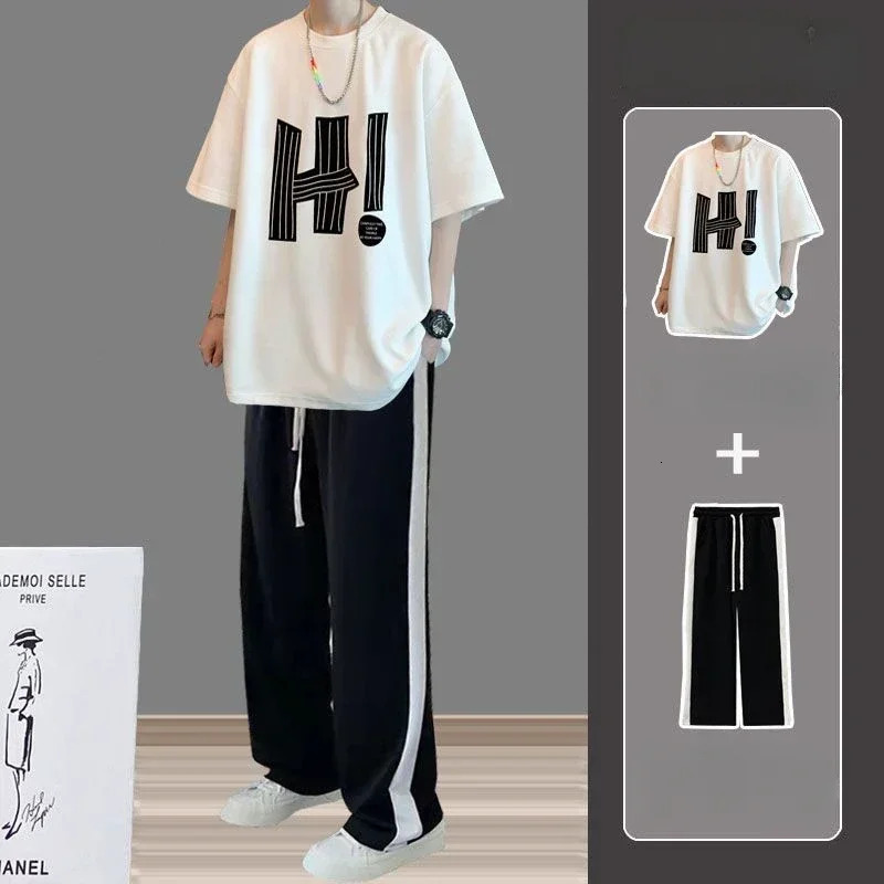 Sweatshirts White Sweatsuit Oversized T-shirts Pants Suits for Men Cotton Man Trousers Sets Tracksuit Cool Elastic Basic Xl Tee 250717