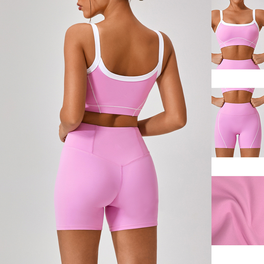 305 Womens Outfit Yoga Sets Two Pieces Shorts Vest Sport Running Gym Short Pant High Waist Sportwear Elastic Fast Dry