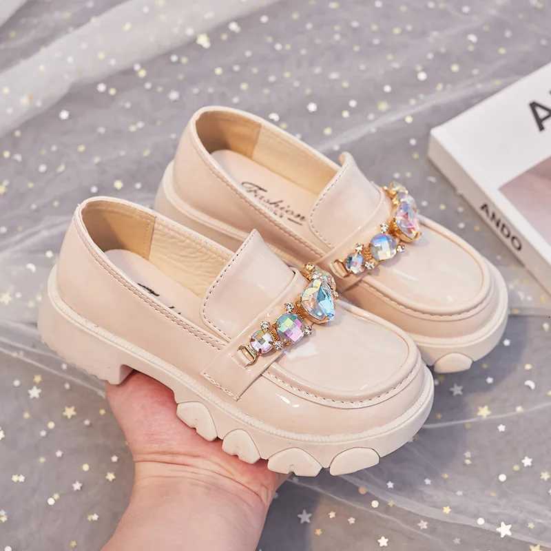 Autumn Kids Leather Shoes Girls Crystal Wedding Shoes Single Shoes Children Low-Heeled Princess Shoes Black Beige XJ250724