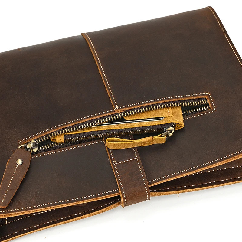 100% Genuine Leather Clutch Bag With Wrist Band 7.9 Ipad Iphone Clutches For Male Men Hand Bag Real Cowskin Mini Shoulder Bag 250723