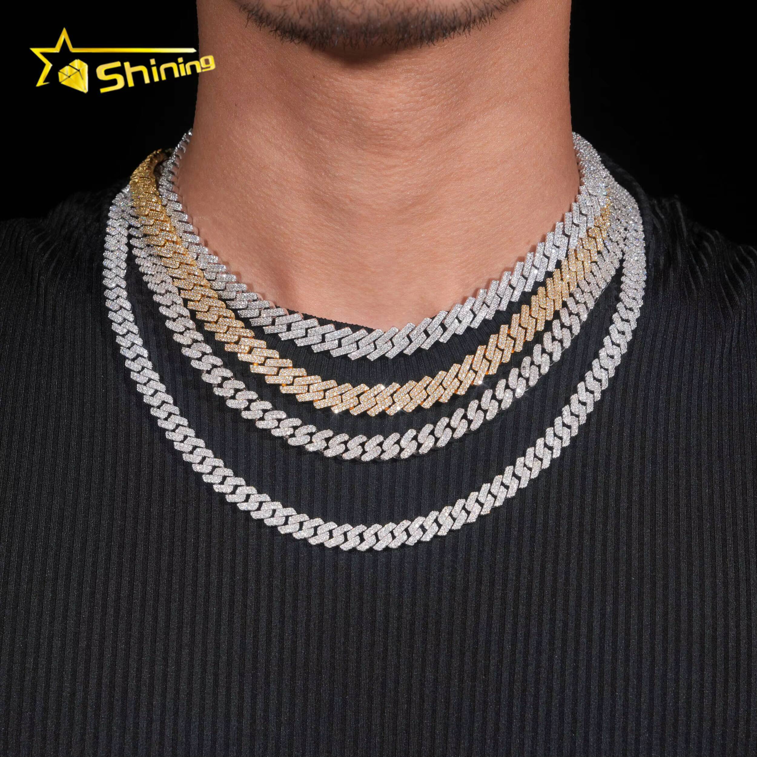 Hot Sale VVS Iced Out Moissanite Pass Diamond Test 925 Silver Gold Hip Hop Cuban Link Chain Necklace Fine Jewelry for Men