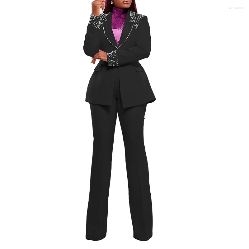 Women's Two Piece Pants 2 Pieces Sets Autumn Winter Long Sleeve Pearl Blazers Suit Tops And Suits Set Tracksuit Outfit 2025