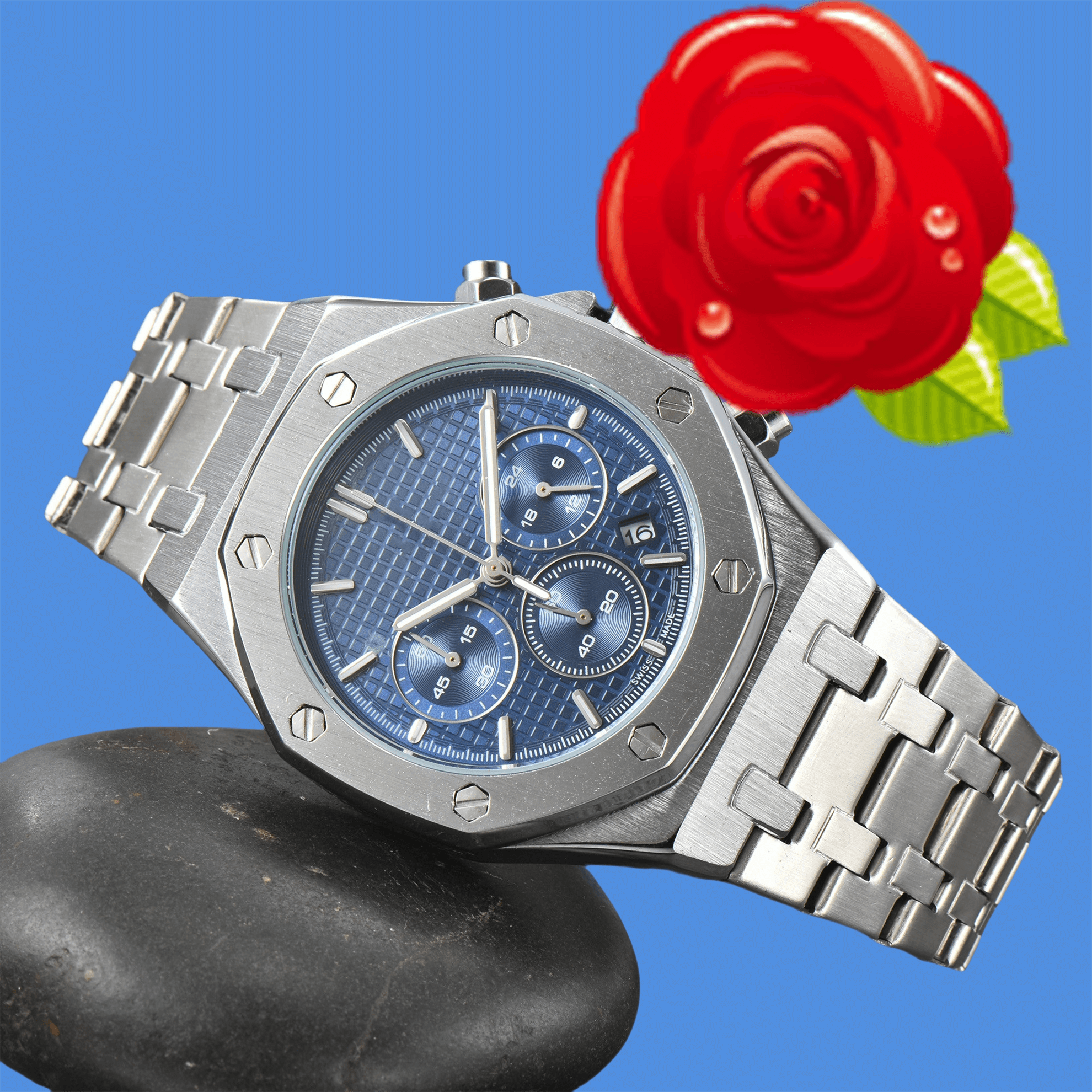 New APity ROYALOAKITY Fashion watch Mens Automatic Quartz Movement High Quality Wristwatch Hour Hand Display Metal Strap Simple Luxury Popular Watch #323