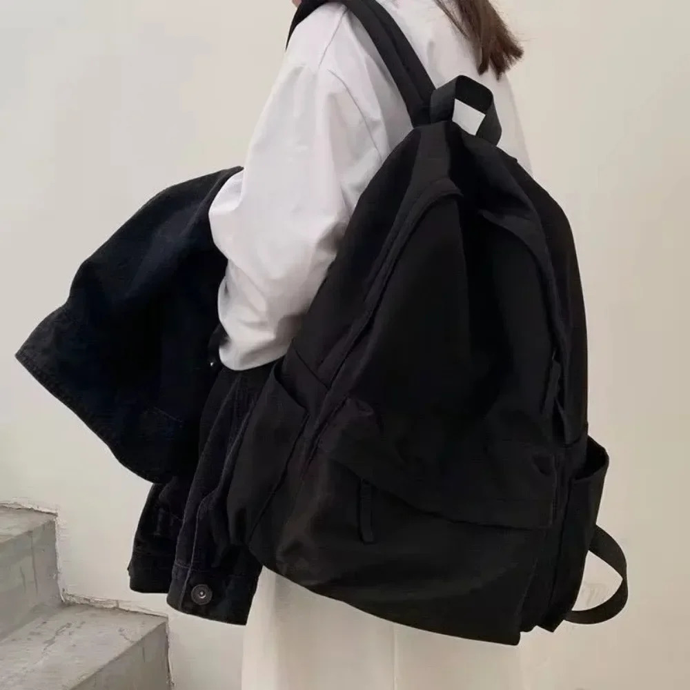 Backpacks Women Solid Black Large Capacity Backpack Trendy Harajuku Casual Zipper Waterproof Bag Students Japanese Style Mochila 250723