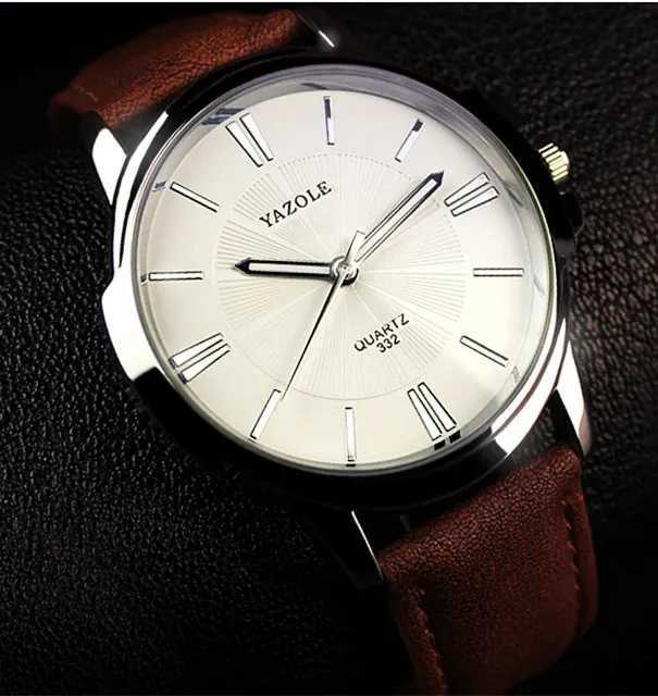 Hot YAZOLE Mens Watches Top Brand Luxury Blue Glass Watch Mens Wristwatch Waterproof Leather Roman Mens Watch Male Clock Watches W250724