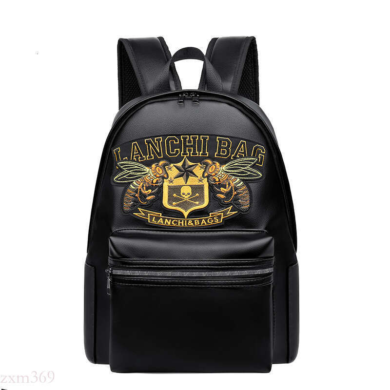New Trendy Personalized Embroidered PU Simple Casual Business Urban Commuting Men's Laptop Backpack