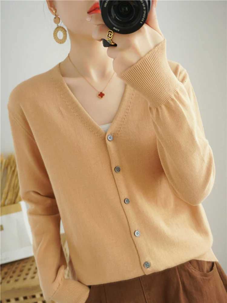 100% Cotton Long Sleeve V-Neck Knitted Cardigan Women Loose Short Solid Color Simple Sun Protection SMY K61 X250724