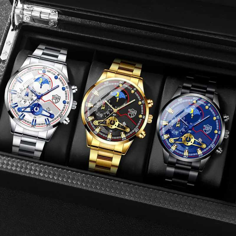 Mens Luxury 3-Piece Business Watches Mens Full Calendar Leisure Sports Watch Men Stainless Steel Quartz Watch W250724