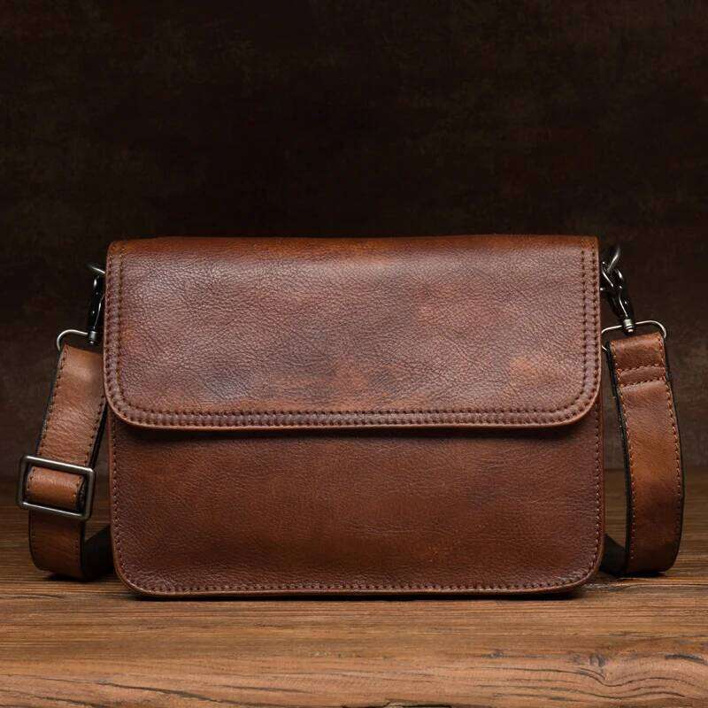 Original hand-rubbed leisure messenger vegetable tanned handbag retro men's Baotou leather shoulder bag