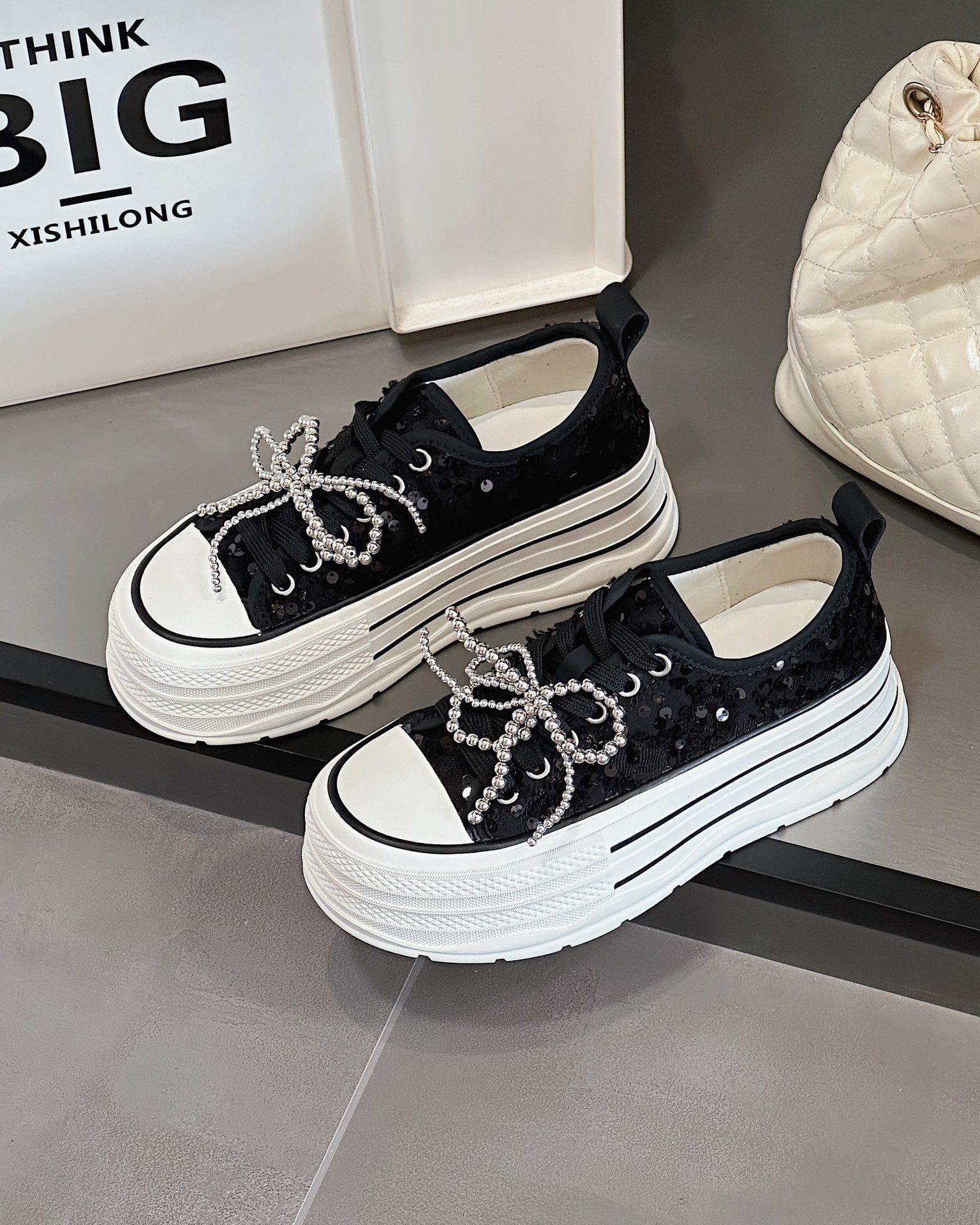 IG Laixini Genuine Leather Thick-Soled 2025 Spring New Student Sneakers Casual Versatile Trendy Single Korean White Shoes ddmythur