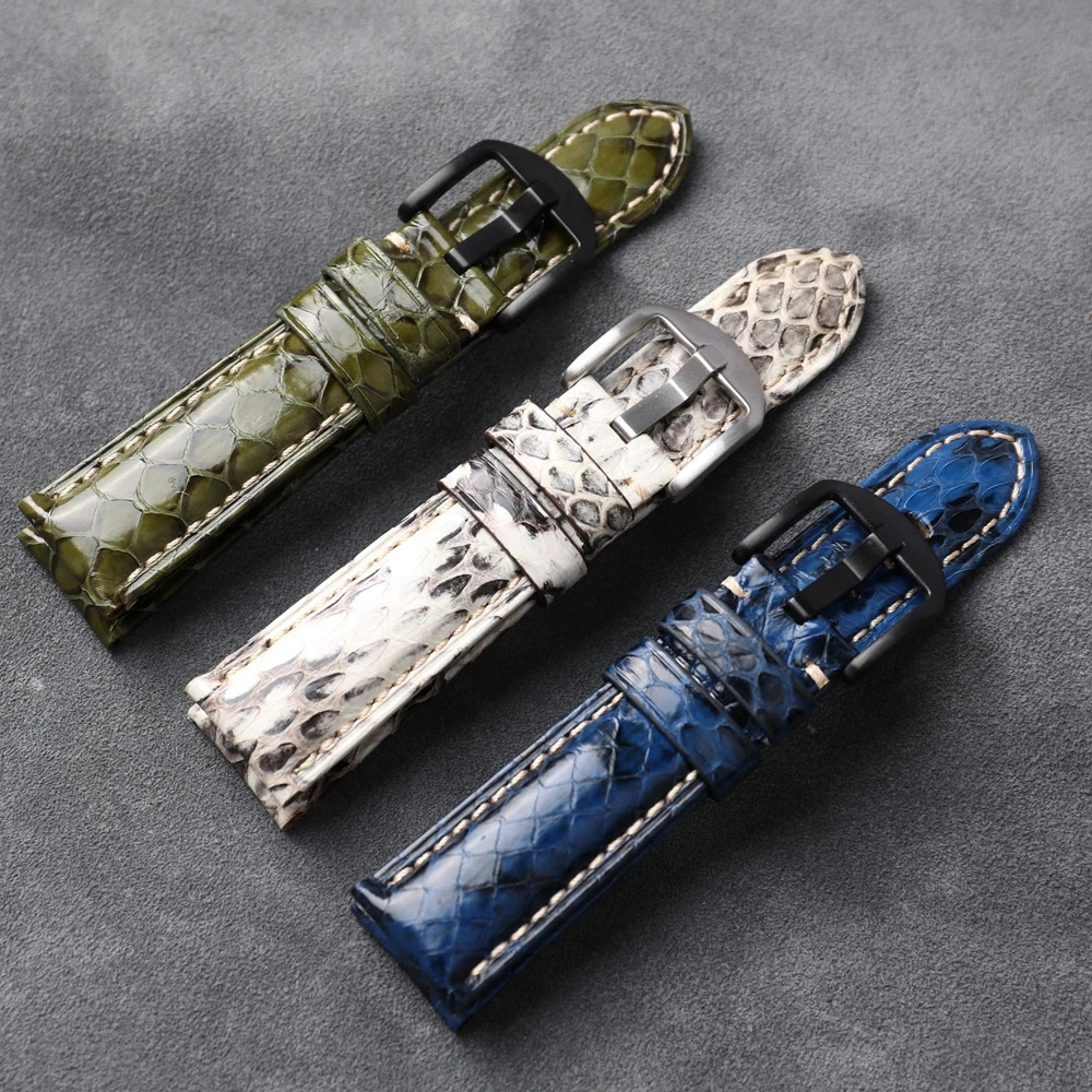 Handmade Snakeskin Bracelet 20 22 24 26MM Grey Blue Green Vintage Style Unique Leather Men Watchband For PAM Sports 250723