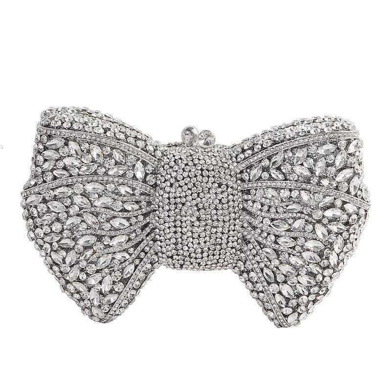 Bow Crystal Clutch Free shipping Butterfly Knot Inlaid Evening Hollow Full Diamond Handbag Banquet Women's Bag