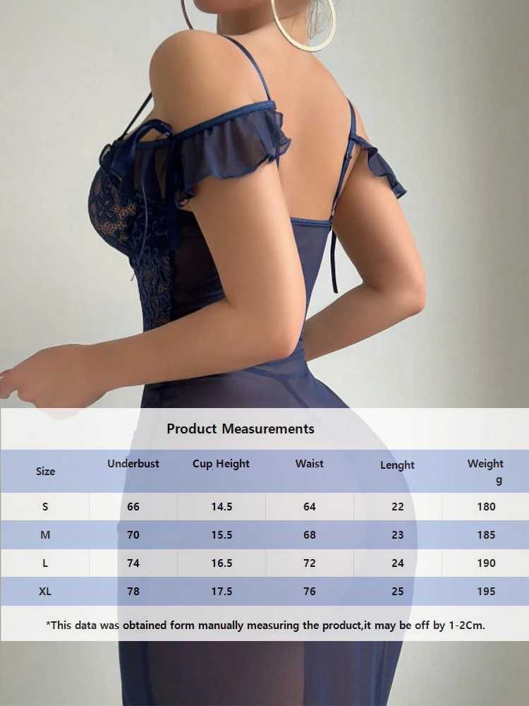 Sexy Lingerie Hot Bra Thongs Women Lace Hollow Bra Erotic Mesh Splicing Dress with Underwear Push Up Bra Ruffle Sleepwear Pajamas W250724