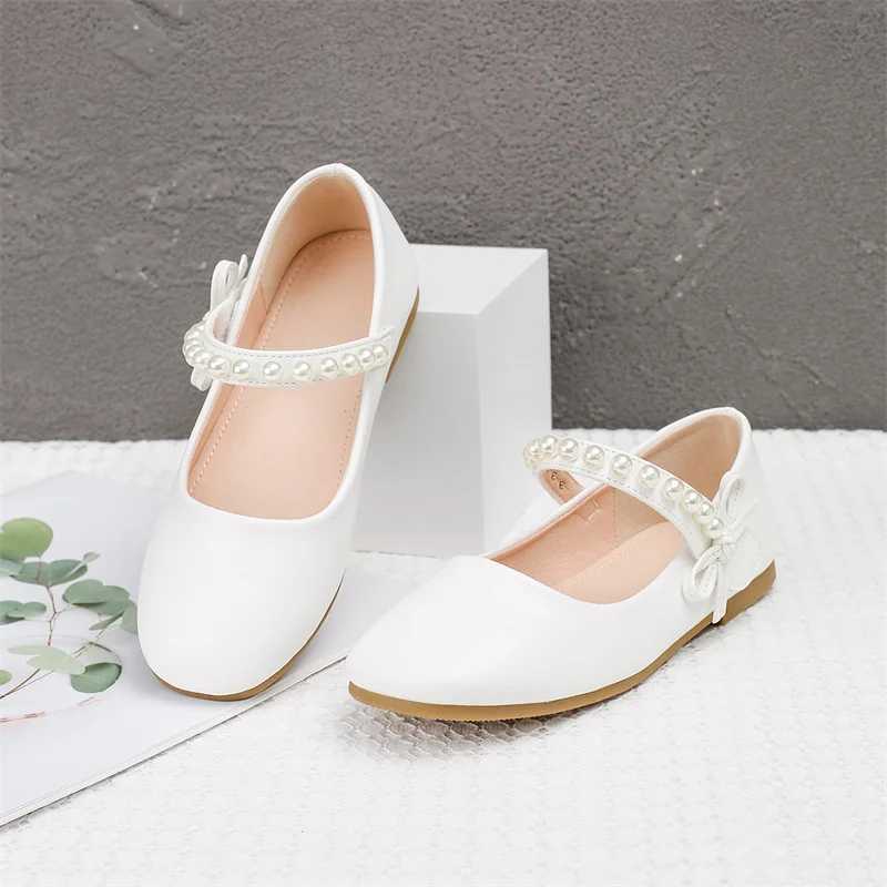 New Girls Leather Shoes Childrens Flat White Shoes Girls Flower Pearls Girls School Par Dress Shoes Boat Shoes 3 XJ250724