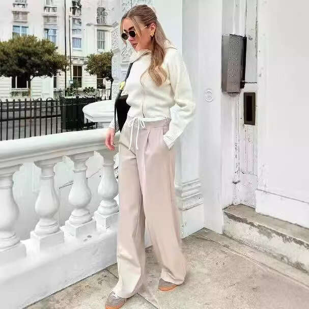 TRAFZA Style Women's French Niche Fashion Casual Wearable Wide-Leg Pants B5