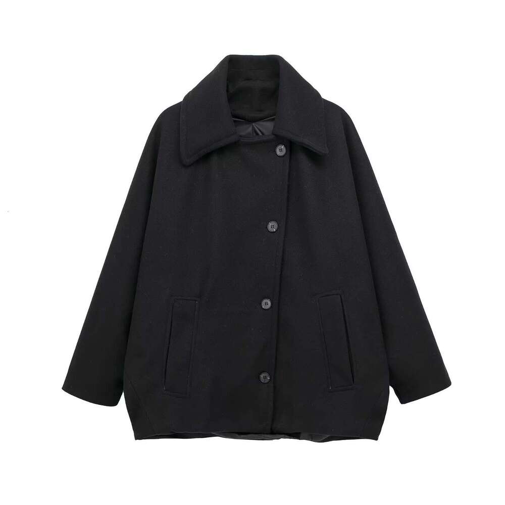 Autumn Winter New Women's Wool With Turn-Down Collar Loose Shearling Coat B5