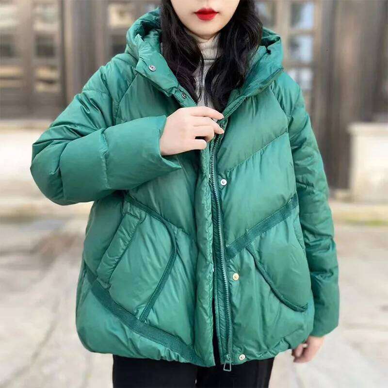 Lagabogy 2025 Hooded Puffer Jacket Women Winter Thickened White Duck Down Warm Bread Coat Female Loose Versatile Casual Outwear