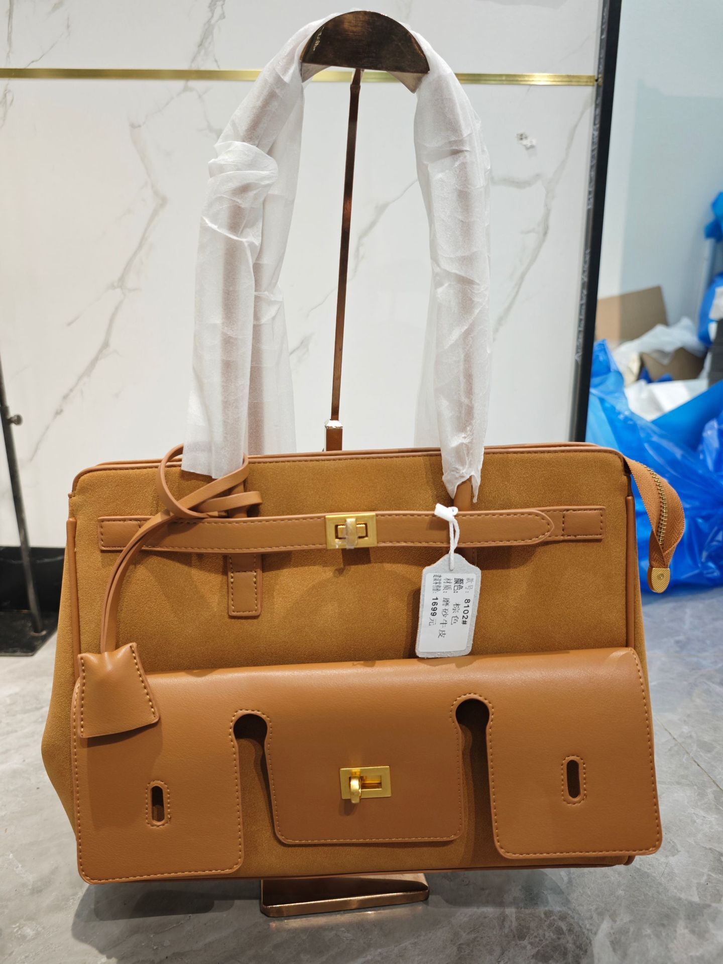 New Underarm Motorcycle Cowhide Large Capacity Commuter Handbag Shopping With Lock Tote Wing Genuine Leather Women's Bag