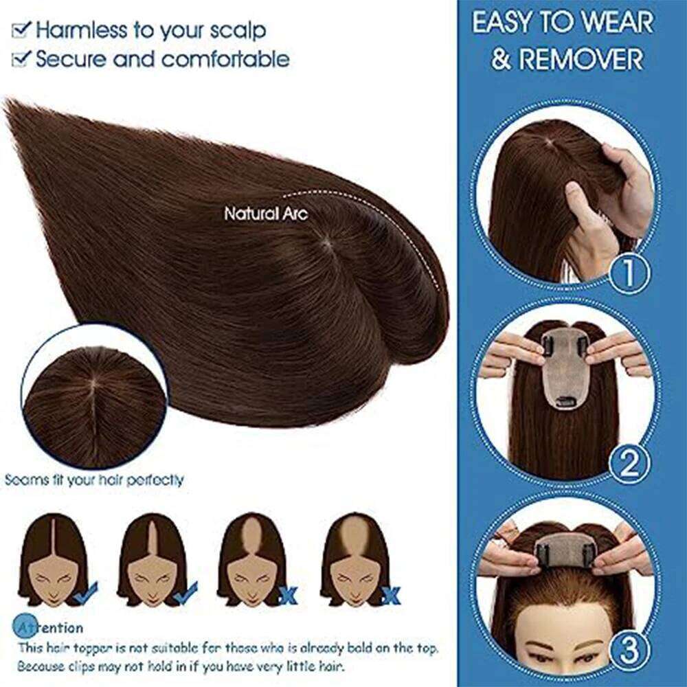 Blonde with Bangs Straight Hair Pieces Extension Clip in Remy Human Hairpieces for Women Silk Base Toppers