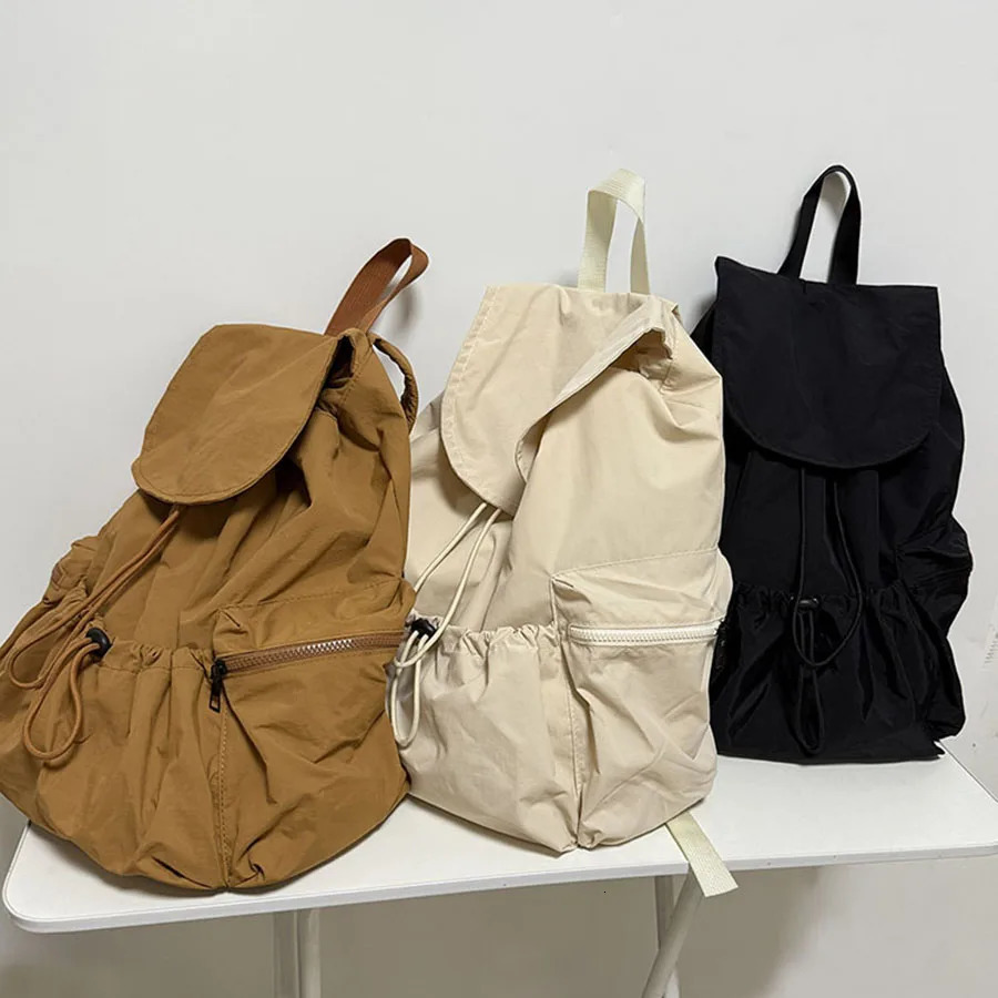 Casual Backpack Women Large Capacity Fashion Junior High School Student Pleat Schoolbag Cloth Bag Korean Travel Backpack 250723
