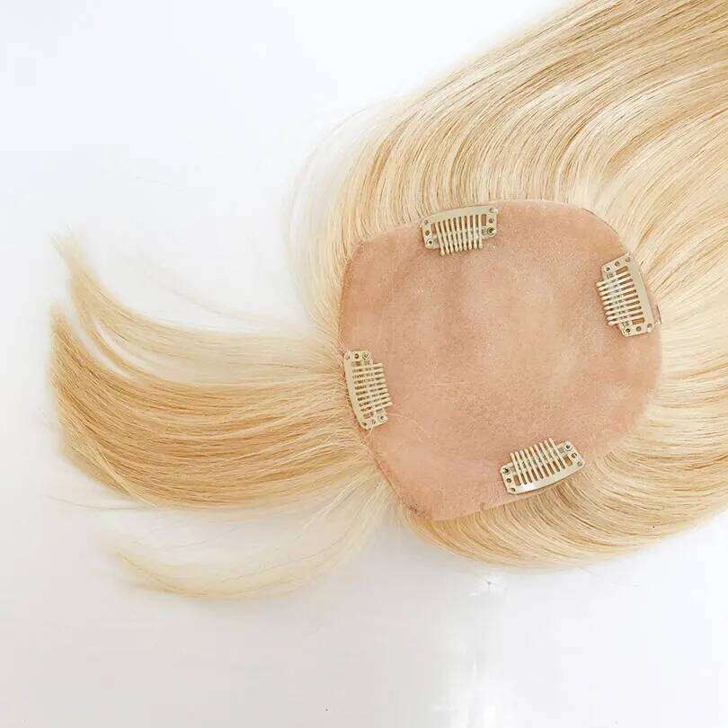 Blonde Color Silk Women Topper Air Bang 12x13cm Natural Scalp Top Base Straight Human Hair Piece with Clips 15x16cm