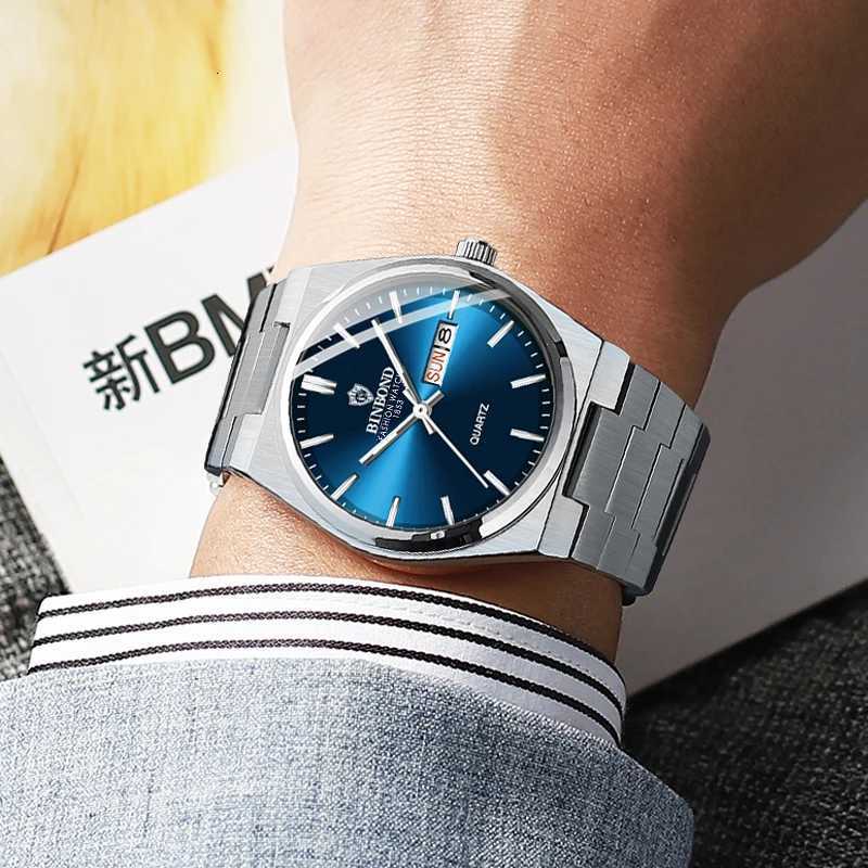 BINBOND Top Brand Luxury Men Quartz Watches Original Watch for Men Waterproof Luminous Date Week Stainless Steel Wristwatch Male W250724