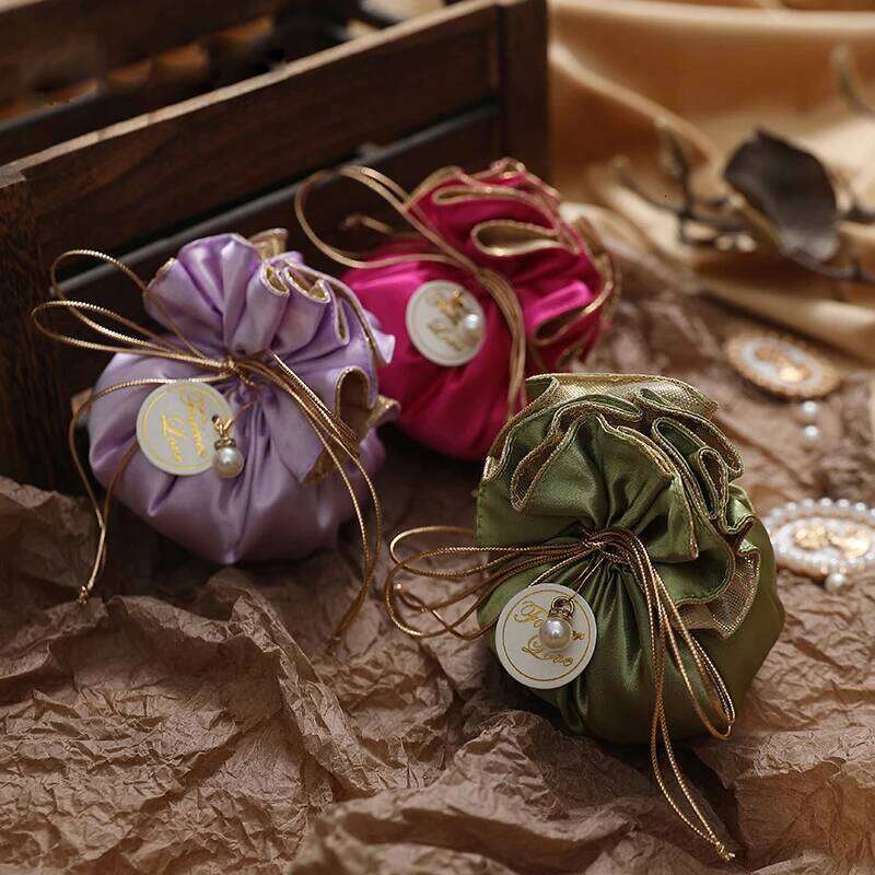 Exquisite Double-Sided Two-Color Silk Flower Bud Shape Small Wedding/Festival Gift Packaging Bag