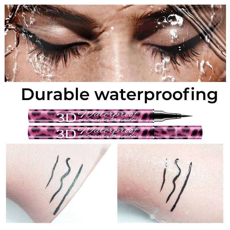 36-Hour Lasting Curling Eyeliner +4D Fiber Elongate Eyelashes Leopard Print Black Mascara Waterproof Eye Makeup Cosmetic