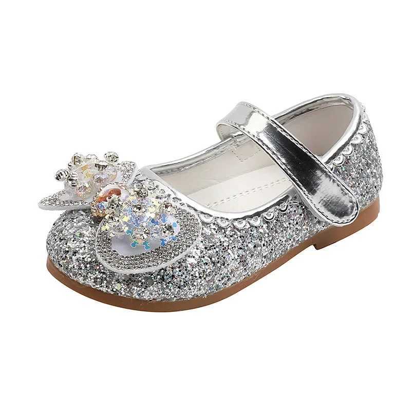 21-36 Kids Shoes For Girls Bling Rhinestone Children Princess Shoes Girls Flats Mary Jane Toddler Girl Shoes SilverPink XJ250724
