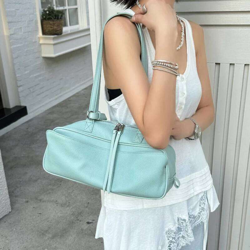 Retro Long Bowling Women Brand Design Large Capacity Shoulder Bags INS Fashion Genuine Leather Hangbags 2025 New