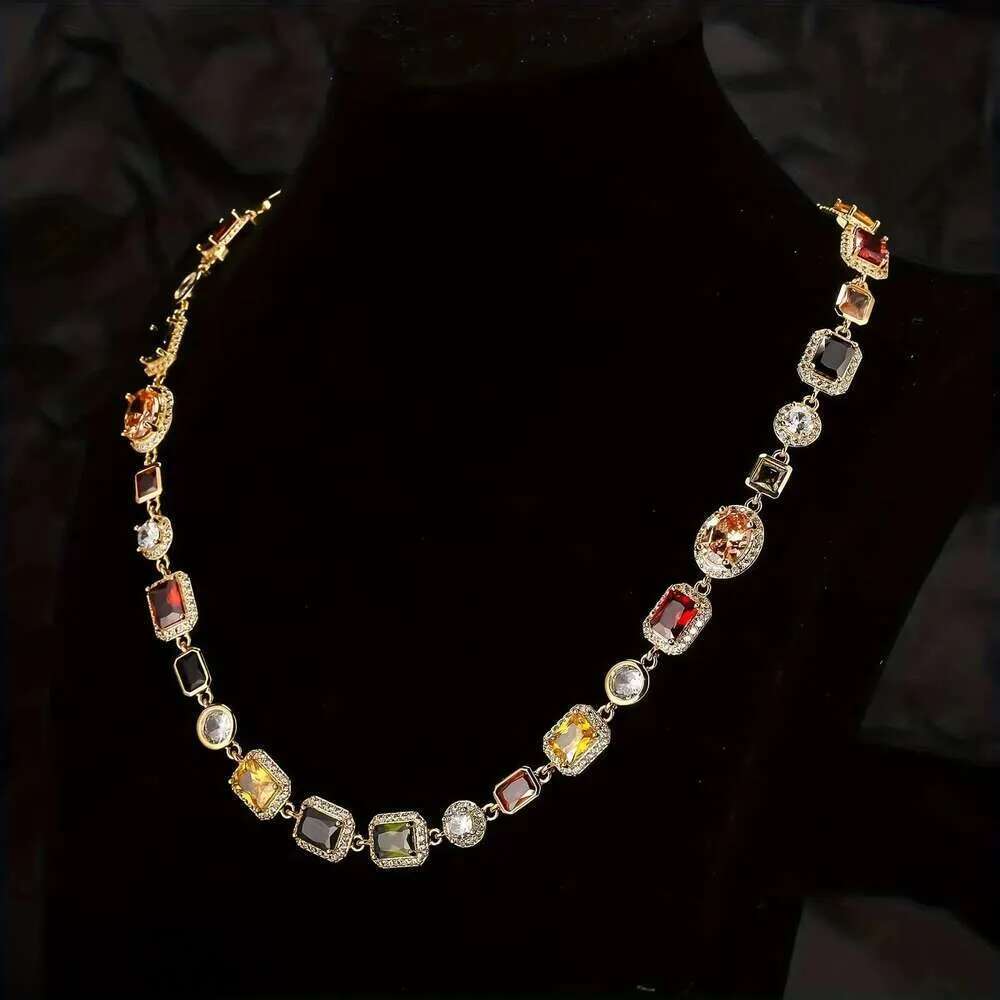 multi light color gemstone beaded necklace rainbow motley choker women jewelry moissanite tennis gold colorful gem stone men chain gift
