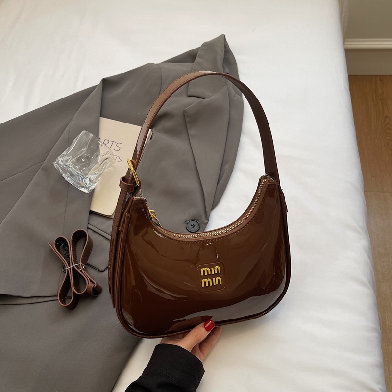 free shipping shoulder bag Handheld fashionable patent leather dumpling bag for women simple versatile armpit bag high-end single shoulder women'