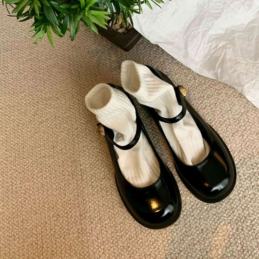 Designer Studiolee Simple Round Toe One-Strap High Heels Chunky Heel JK Mary Jane Shoes for Women Spring and Autumn