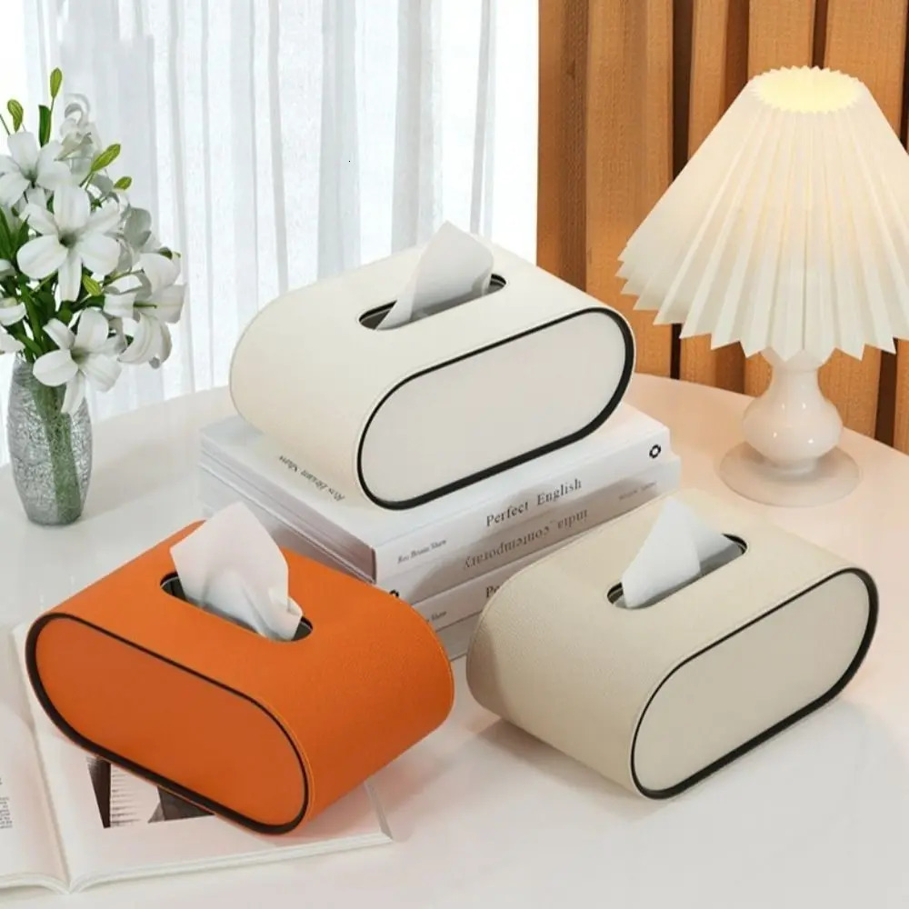 Light Luxury Ellipse Leather Tissue Box Multifunctional Paper Holder Printed Tissue Box 250724