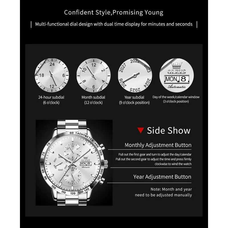 OLEVS 6683 Multi functional Mens Watch Stainless Steel Waterproof Watch High Quality Luxury Mens Automatic Mechanical Watch W250724
