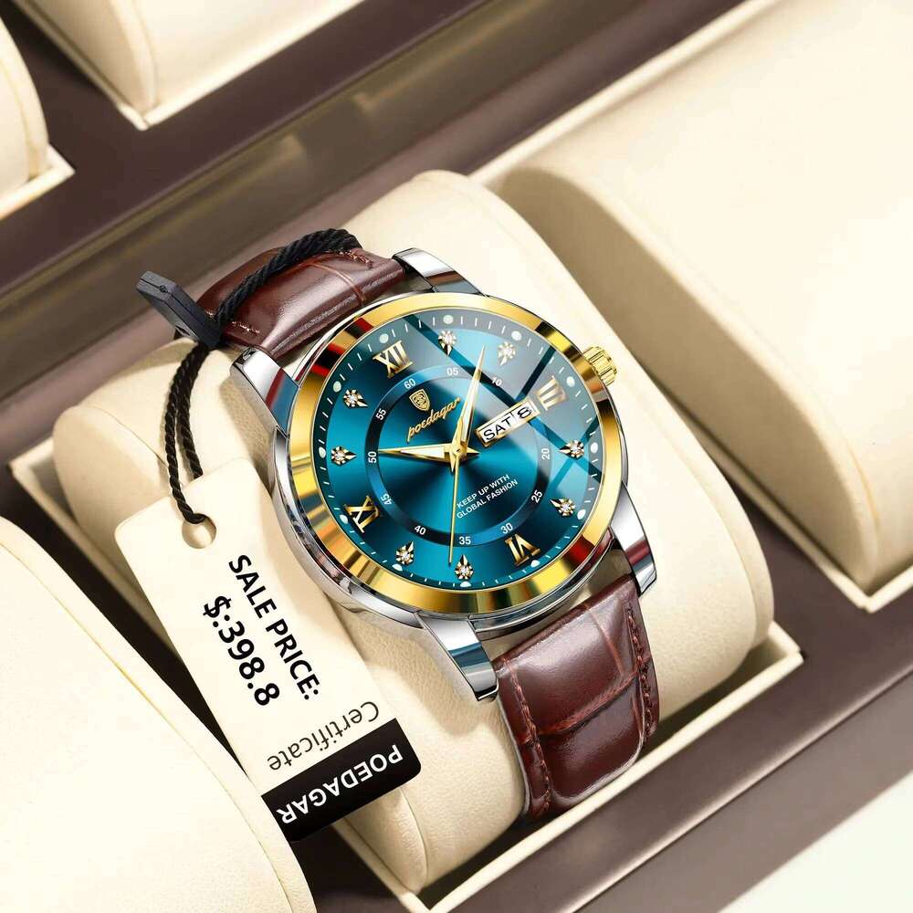 DHwatches POEDAGAR Fashion Elegant Week Waterproof Luminous Men Wristwatch Leather Strap Reloj Men's Watch for Man
