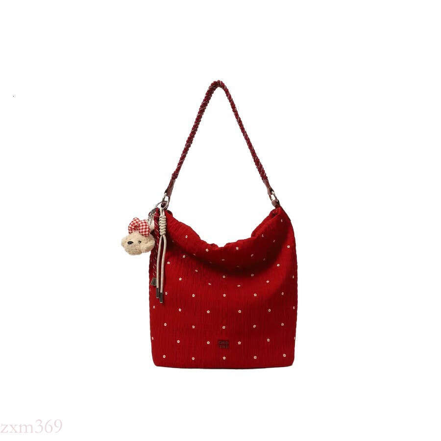 High-Value Designer Red Polka Dot Wrinkled Texture Casual Women's 2025 Shoulder Bag