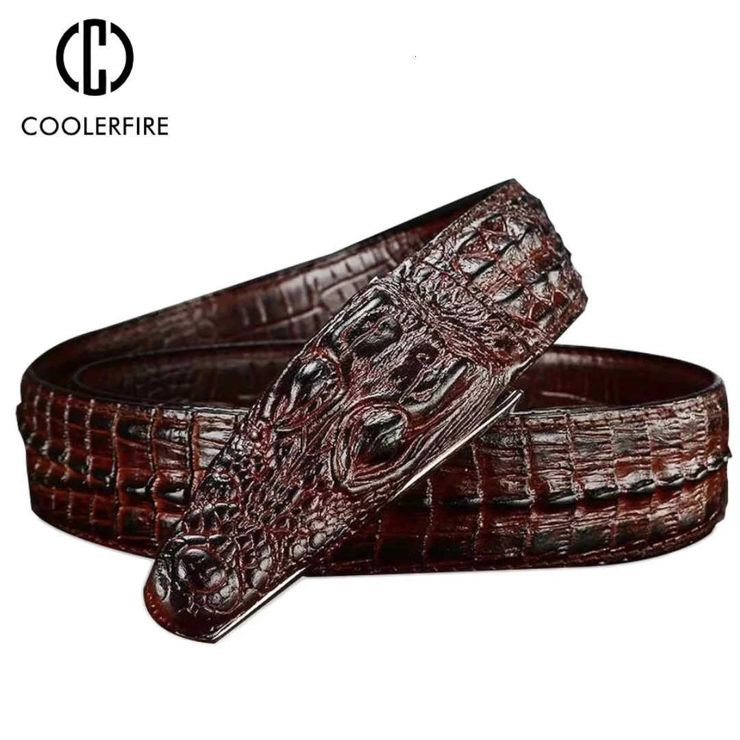 New Men Luxury Belts Snake Buckle Crocodile Pattern Genuine Leather Belts for Men High Quality Vintage Brand Jeans Strap ZD2110 U250724