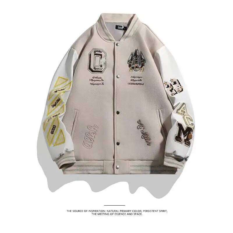 Women's Wear Extra Large 300 Pou Patchwork Baseball Men's Autumn Winter American Retro Embroidery Pilot Jaet Loose Fit Youth F...