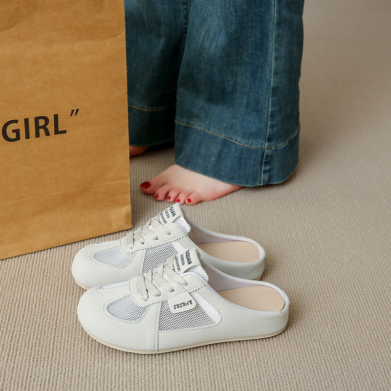 Korean Style Forrest Gump Training for Women 2025 Spring New Closed-Toe Slip-On White Shoes Lazy Half Slippers K3903 ddmythur