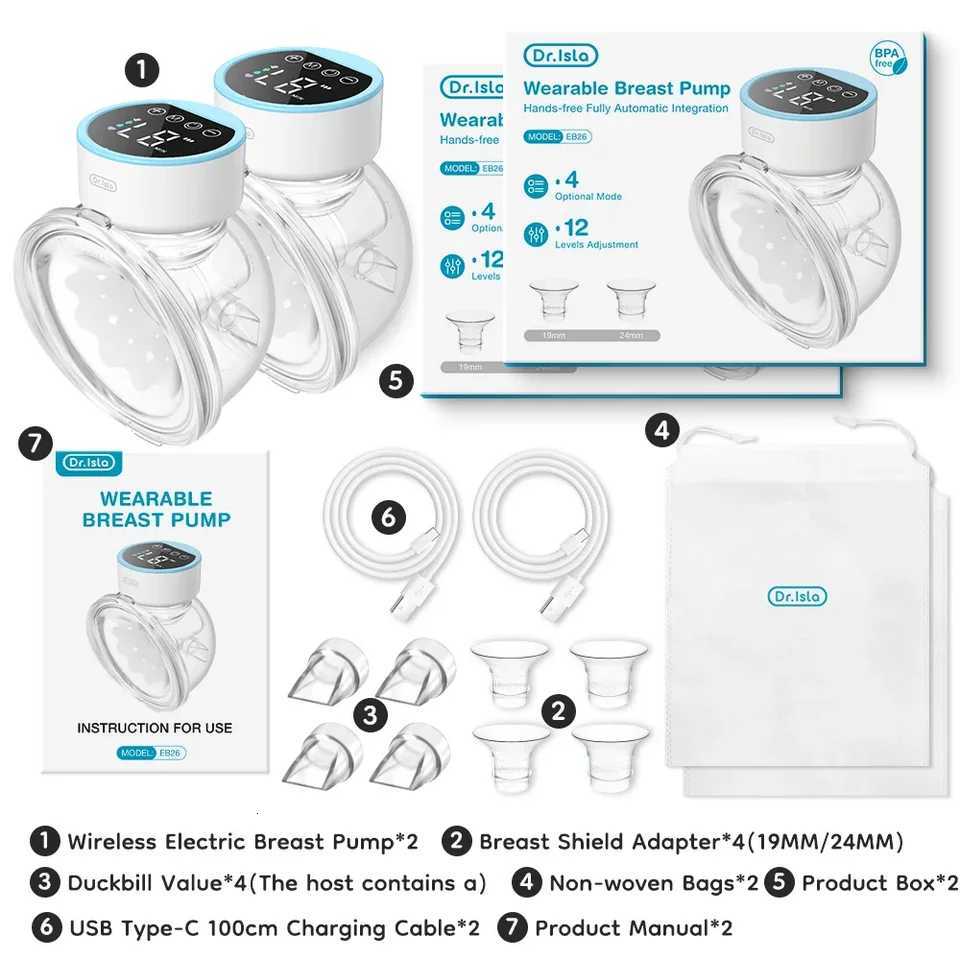 2Pcs Electric Breast Pumps Portable Hands Free Wearable Breast Pump Silent Electric Breast Milk Extractor Collector X250724