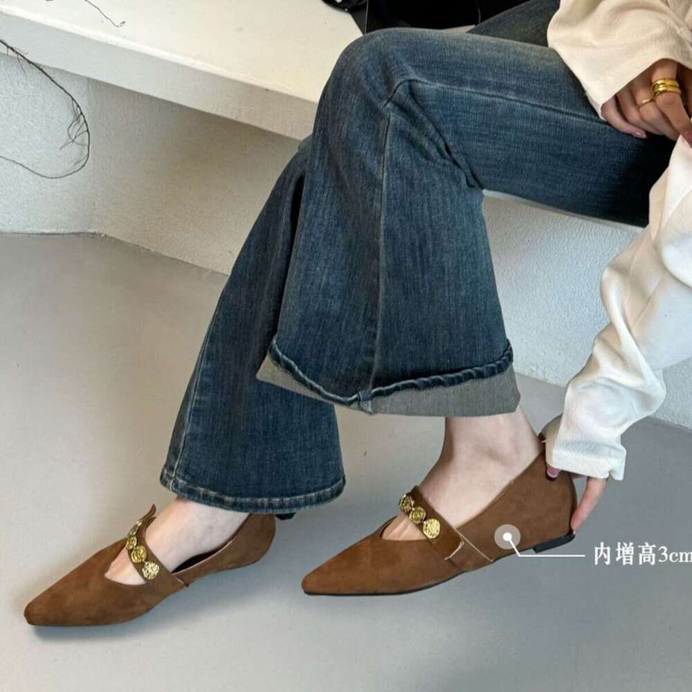 Inner Height Increasing Single Fashionable Versatile Little Fairy 2025 New Internet Celebrity Casual Pointed Mary Jane Shoes for Women