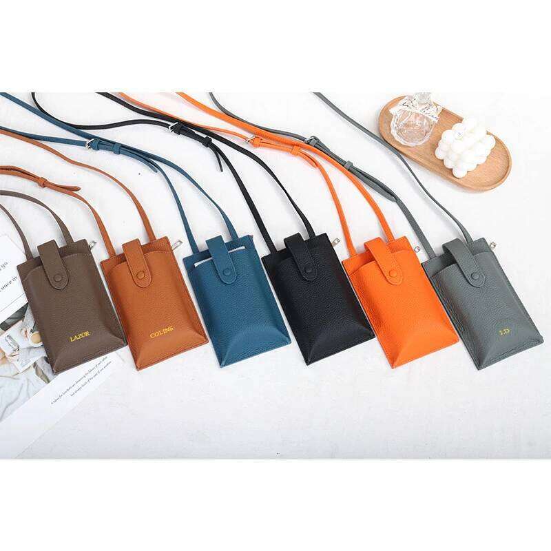 Custom Initials Cell Phone Portable Cross-Body Genuine Leather Woman's Fashion Shoulder Bag Mobile Versatile Purse