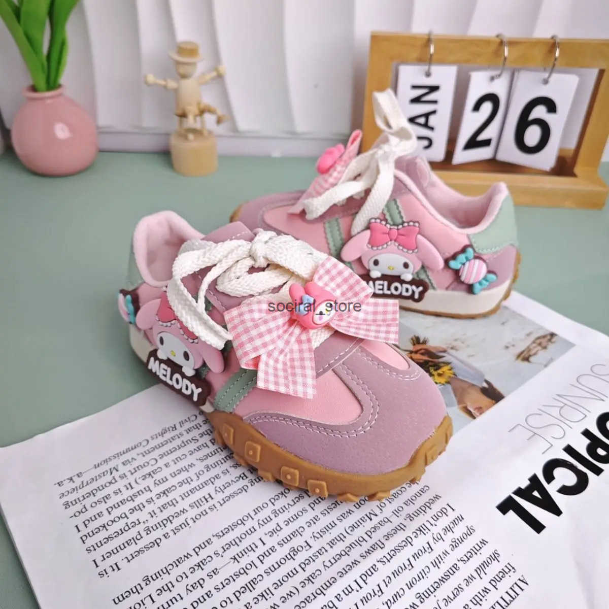 KidsCasual Shoes Girls Cartoon MELODY PU Leather Outdoor Bow For Anti-slip Sneakers Pink Size 26-37 Q250724